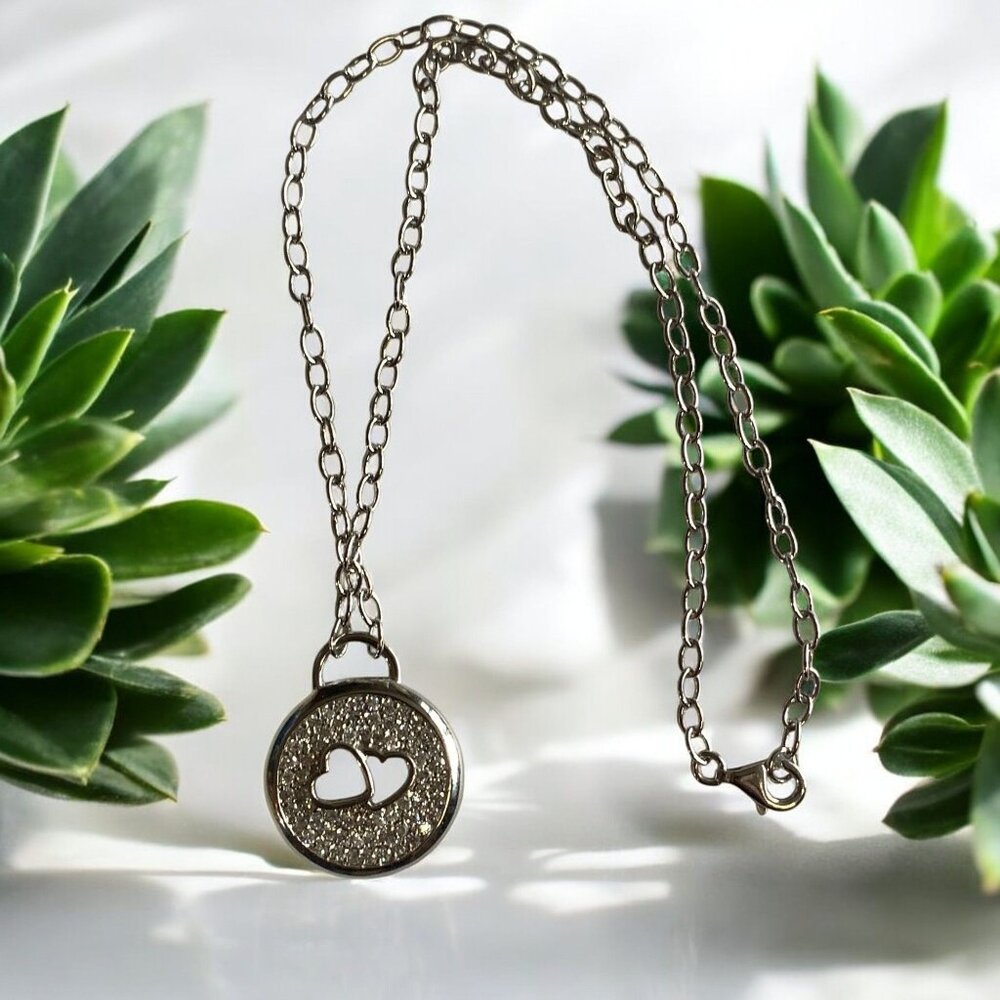 Hearts and Cubic Zirconia Pendant on 16" Choker Size Alloy Chain - Picture 3 of 13